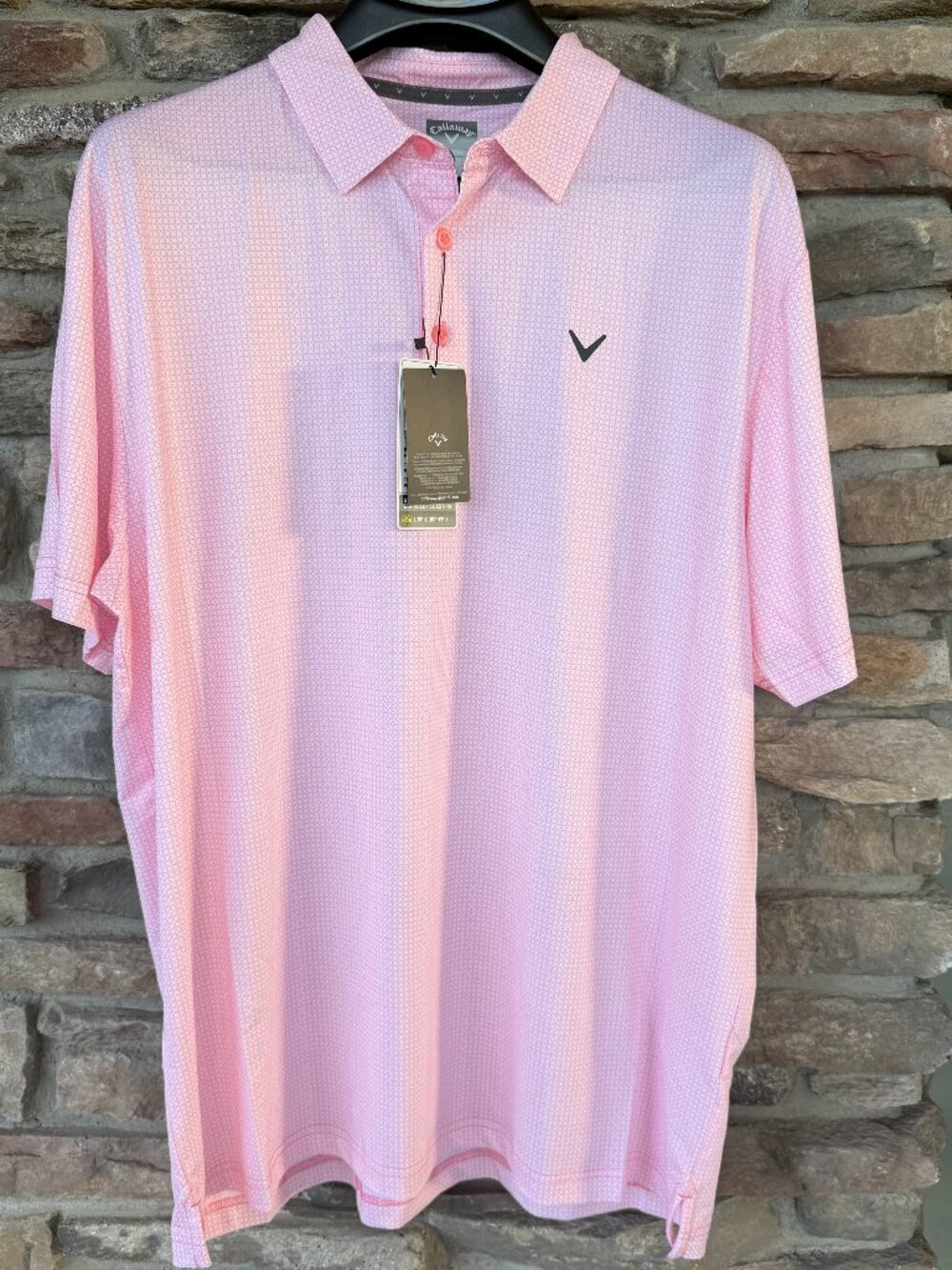 Calloway Men's Printed Opti-Dri Short Sleeve Golf Polo L M Pink White NWT